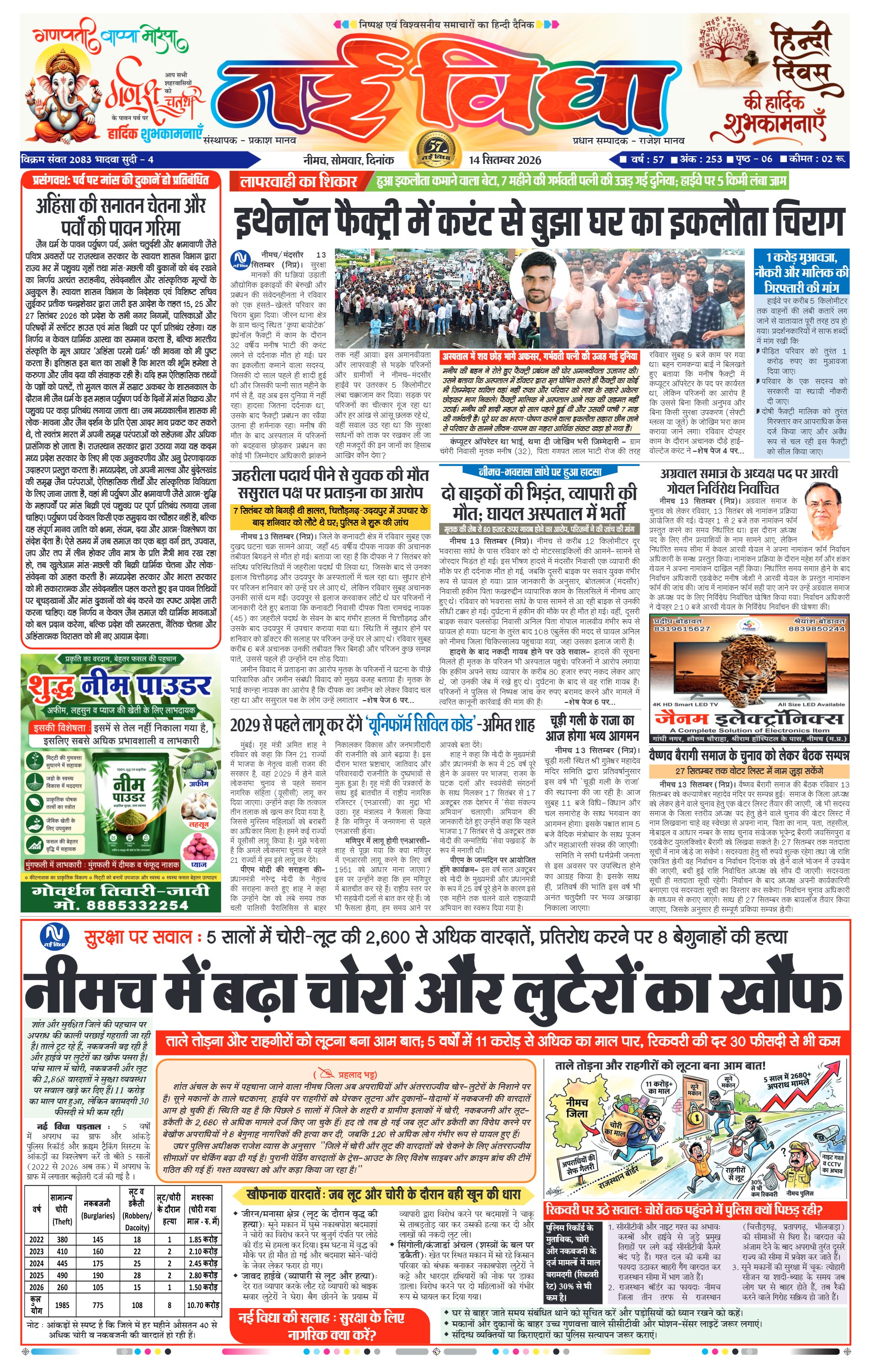 नई विधा ई-पेपर नीमच 14 सितंबर 2026 पेज 1 — पेज 1
