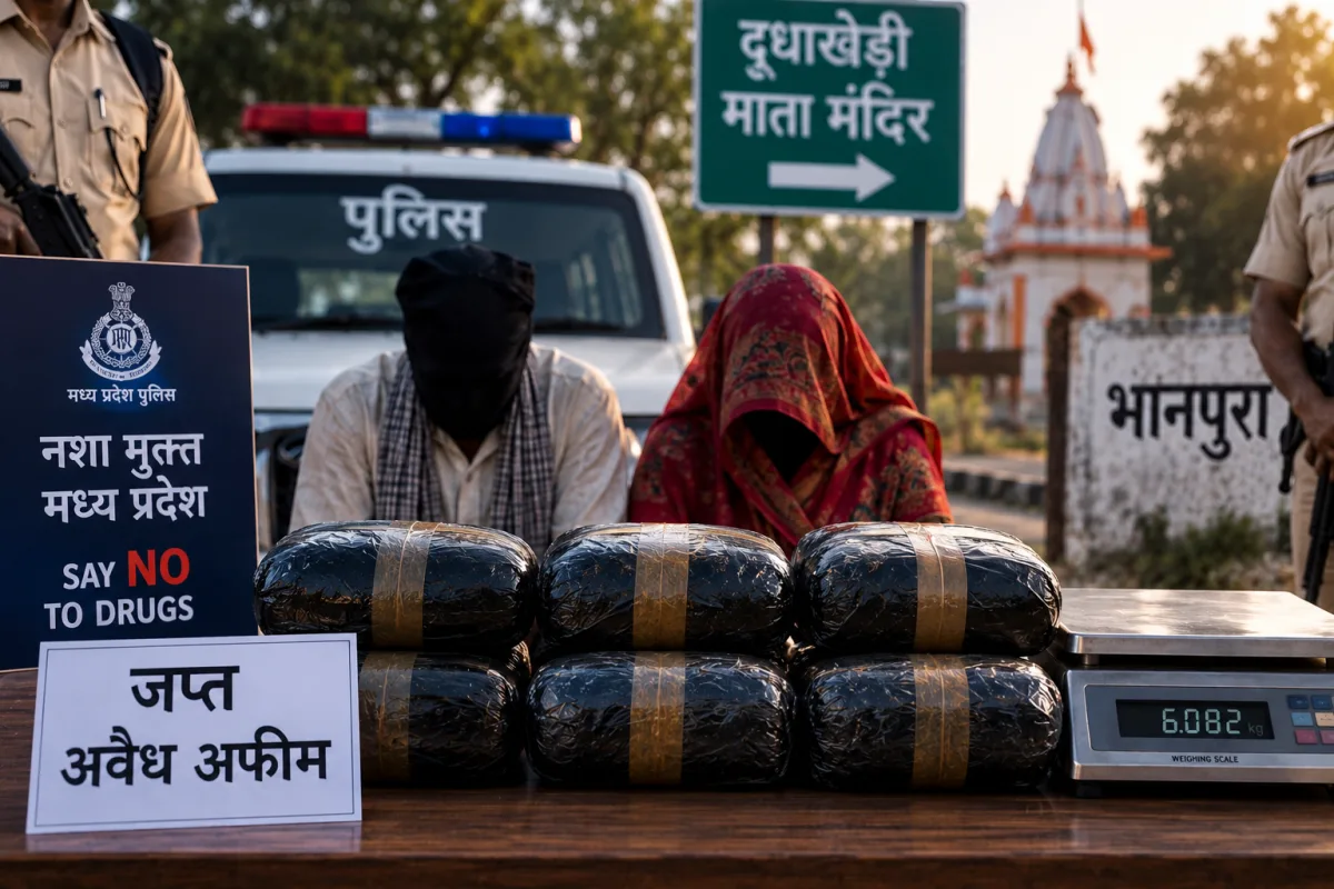 भानपुरा पुलिस की मादक पदार्थों के खिलाफ कार्रवाई, 6.82 किलो अफीम के साथ पति-पत्नी गिरफ्तार