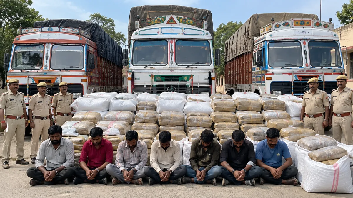निम्बाहेड़ा में तीन ट्रकों से 18.39 क्विंटल गांजा बरामद, सात तस्कर गिरफ्तार