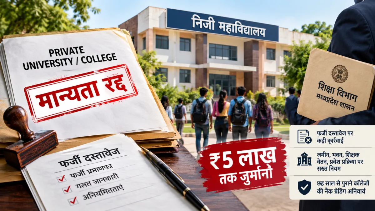मध्यप्रदेश में निजी कॉलेजों पर सख्ती: फर्जी दस्तावेज देने पर मान्यता होगी रद्द, 5 लाख रुपये तक जुर्माना