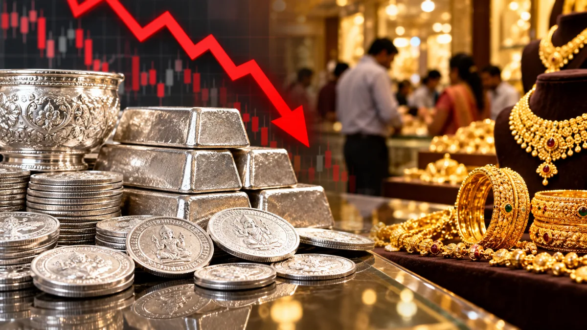 चांदी ₹2 लाख से नीचे आई, एक दिन में ₹3,810 की गिरावट: सोना भी ₹1,140 टूटा